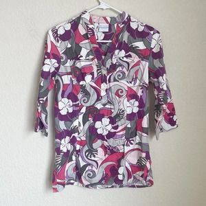 Columbia Blouse Womens Extra Small Purple Floral Outdoor Viscose Spring Casual